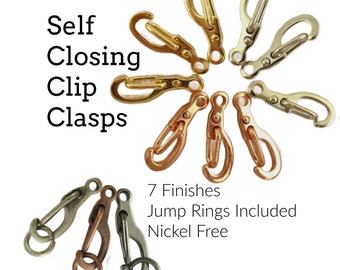 7 Self Closing Triggerless Clip Clasps 13mm X 5mm Silver Plate, Gold Plate, Antique Silver, Gunmetal, Copper, Antique Copper With Jump Rings