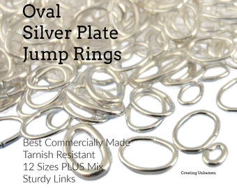 Jump Rings 100 Silver Plated Oval 16, 28, 20, 22, 24 gauge - Best Commercially Made 100% Guarantee