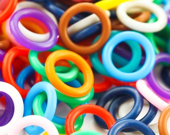 50 Silicone Jump Rings 12mm OD Pick Color - Black, White, Grey, Brown, Pink, Purple, Blue, Green, Yellow, Orange, Red or Rainbow Mix