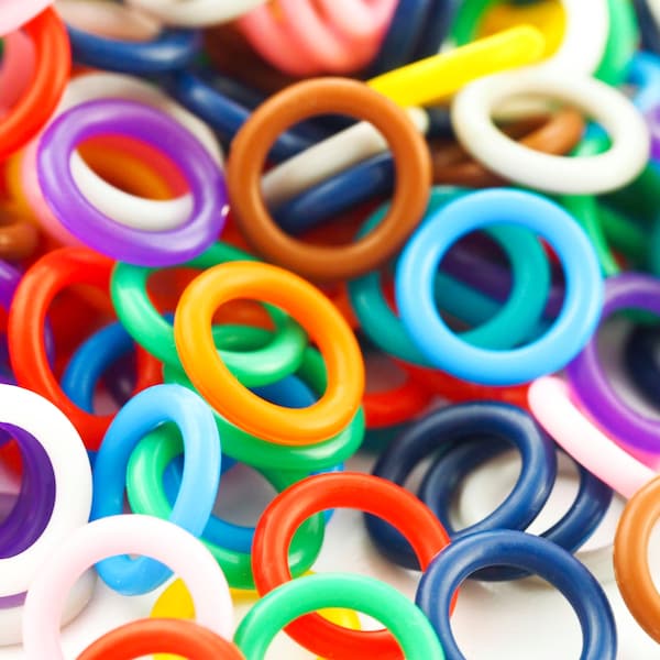 50 Silicone Jump Rings 12mm OD Pick Color - Black, White, Grey, Brown, Pink, Purple, Blue, Green, Yellow, Orange, Red or Rainbow Mix
