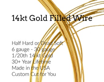 14kt Yellow Gold Filled Wire Half Hard or Dead Soft 1/8 Troy ounce - You Pick Gauge 12, 14, 16, 18, 20, 22, 24, 26, 28, 30 - USA Made