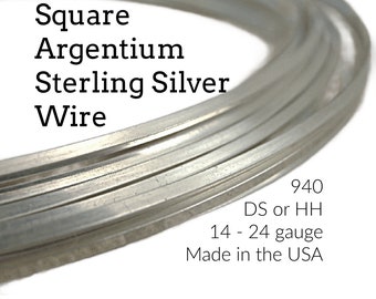 1/4 Troy Ounce - Square Argentium Sterling Silver Wire - Half Hard or Dead Soft - Non Tarnish  - You Pick 14, 16, 18, 20, 22 ,24 Gauge