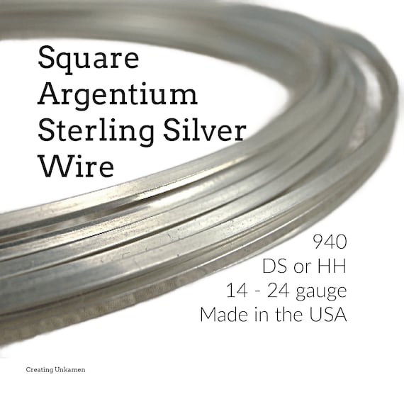 1/4 Troy Ounce - Square Argentium Silver Wire - Half Hard or Dead Soft You Pick 4, 6, 8, 10, 12, 14, 16, 18, 20, 22, 24 Gauge