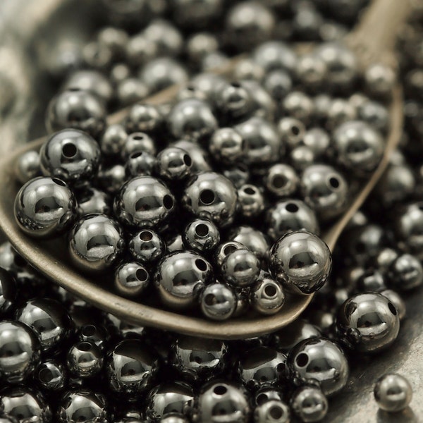 50 Gunmetal Smooth Round Beads - You Pick Size 2.5mm, 3mm, 4mm, 5mm, 6mm, 8mm or Mix - 100% Guarantee