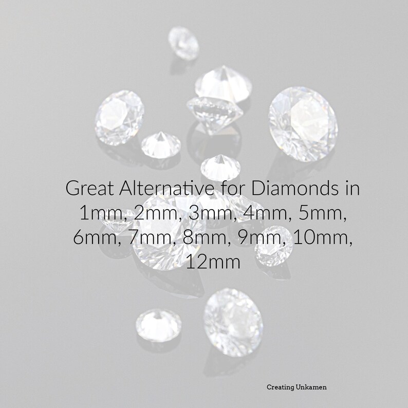 Cubic Zirconia - Loose Round Faceted CZ Stones - Great Alternative for Diamonds in 1mm, 2mm, 3mm, 4mm, 5mm, 6mm, 7mm, 8mm, 9mm, 10mm, 12mm image 2
