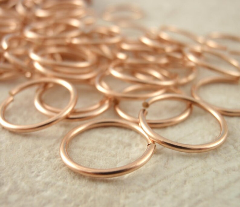 50 14kt Rose Gold Filled Jump Rings 12, 14, 16, 18, 20, 24, 26 gauge and You Pick Diameter Handmade image 5