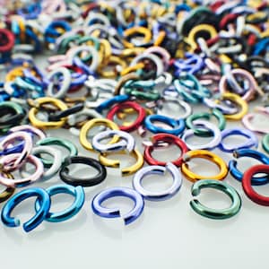 100 Economical Aluminum Jump Rings 18 gauge 9/64&quot;, 5/32&quot;, and 3/16&quot; ID Random Color Mix