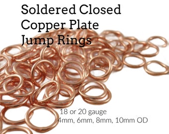 100 Soldered Closed Copper Jump Rings 18 or 20 gauge in Your Pick of Diameter - 4mm, 6mm, 8mm, 10mm OD - Best Commercial - 100% Guarantee