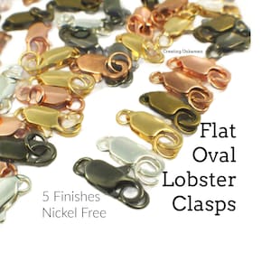 5 Small Flat Lobster Clasps 12mm X 5mm - Copper, Gunmetal, Silver, Gold, or Antique Gold Plated Brass with Jump Rings