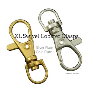 May include: Two swivel lobster clasps, one gold plated and one silver plated.  XL Swivel Lobster Clasps, Silver Plate, Gold Plate, Creating Unkamen.