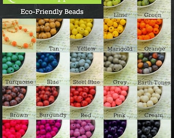 50 Round Wooden Beads Eco-Friendly 8mm in Red, Orange, Yellow, Blue, Green, Purple, Silver, Gold, Brown, Black, Grey, White, Pink & Mixes