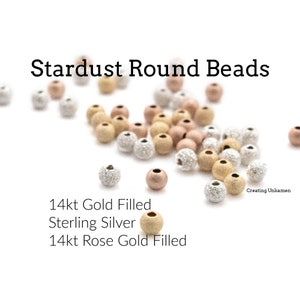 スターダスト ラウンド ビーズ - 14kt ゴールドフィルド、スターリング シルバー、14kt ローズ ゴールドフィルド、3 mm、4 mm、5 mm、6 mm、8 mm - 100% 保証