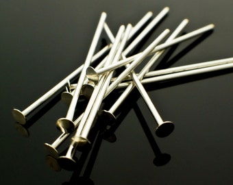 Head Pins 10 Flat Argentium Sterling Silver 23 gauge, 1, 1.5 or 2 inch - 100% Guarantee - Made in the USA