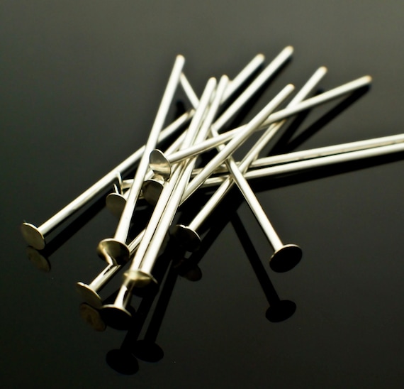 Head Pins 10 Flat Argentium Sterling Silver 23 gauge, 1, 1.5 or 2 inch - 100% Guarantee - Made in the USA