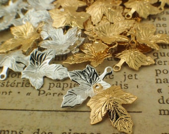 20 Maple Leaf Drops - Silver, Gold, Antique Gold 15mm X 12mm - 100% Guarantee