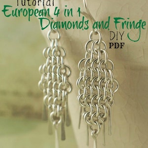 European 4 in 1 Diamonds and Fringe Chainmaille Earring Tutorial - PDF