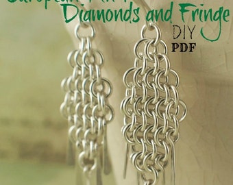 European 4 in 1 Diamonds and Fringe Chainmaille Earring Tutorial - PDF