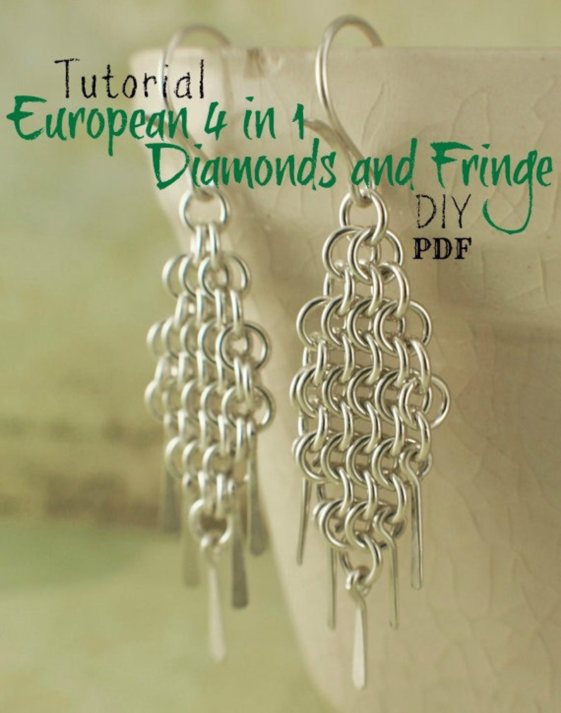 European 4 in 1 Diamonds and Fringe Chainmaille Earring Tutorial PDF image 1