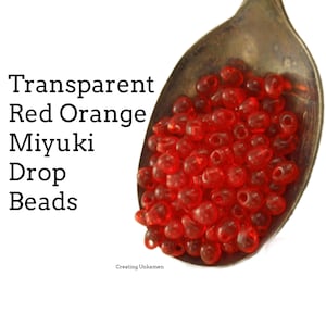 Miyuki DP-140 Transparent Red Orange Glass Drop Beads - Perfect Fringe for Shaggy Bracelets, Earrings, Beading, Crafts