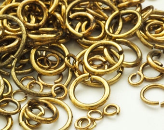 100 Economical Antique Brass Jump Rings - Special Purchase in 17, 18, 20, 21, 22, 24 gauge - 100% Guarantee