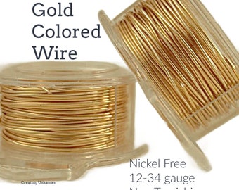 Alambre de color oro de 18 kt que no se deslustra. Puede elegir los pies y el calibre 12, 14, 16, 18, 20, 21, 22, 24, 26, 28, 30, 32 o 34. Garantía del 100 %.