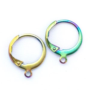 5 Pairs Round Leverback Ear Wires Surgical Stainless Steel Peacock Rainbow, Gold, Rose Gold, Silver image 1