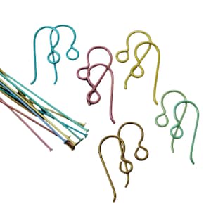 5 Pairs Handmade Perfect Curve Anodized Niobium Ear Wires And 5 Pairs of Head or Eye Pins Anodized for Your Jewelry Creations