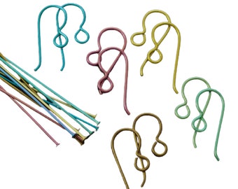 5 Pairs Handmade Perfect Curve Anodized Niobium Ear Wires And 5 Pairs of Head or Eye Pins Anodized After Cutting and Forming