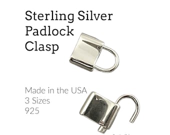 1 Sterling Silver Padlock Clasp - Shiny, Antique, or Black - You Pick Size  12mm, 15mm, 20mm - 100% Guarantee