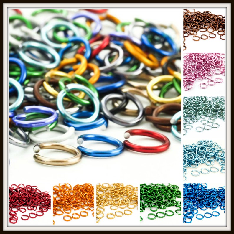 May include: Assortment of colourful metal jump rings in various sizes. The rings are made of aluminium and are perfect for jewellery making, crafting, and other DIY projects.