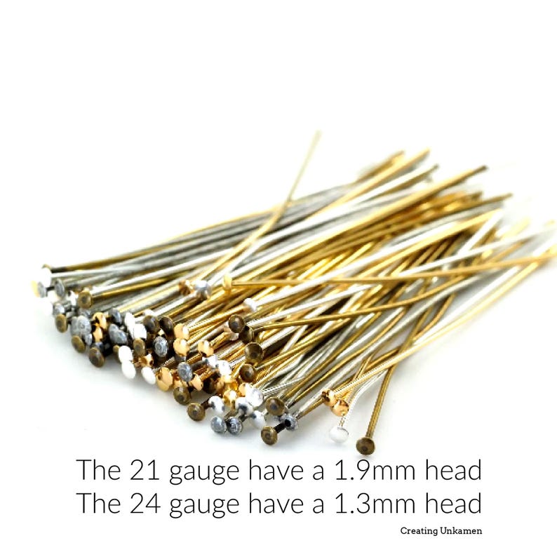 100 Flat Head Pins - Silver Plate, Gold Plate, Antique Silver, Antique Gold, Gunmetal, Rose Gold or Mix - 21 gauge or 24 gauge for Jewelry image 2