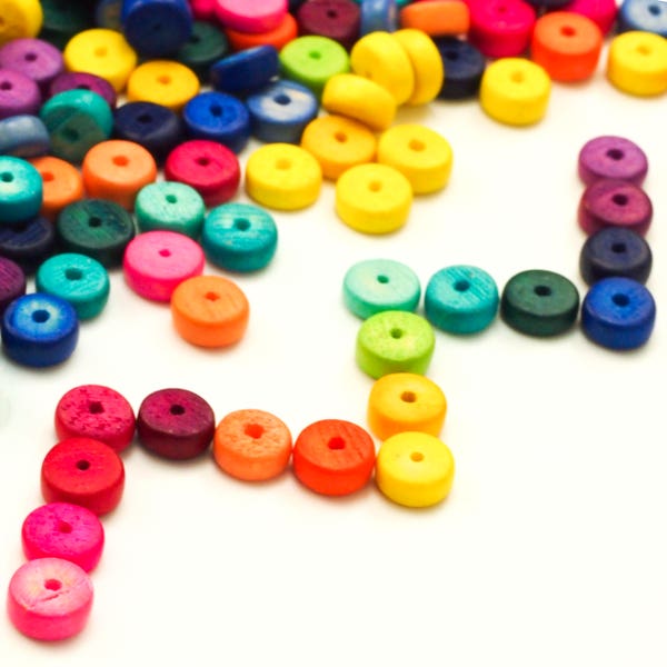 50 8mm Rondelle Wooden Beads Eco-Friendly - Red, Orange, Yellow, Blue, Green, Purple, Silver, Gold, Brown, Black, Grey, White, Pink & Mixes