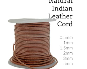 Natural Indian Leather Cord - By The Yard 0.5mm, 1mm, 1.5mm, 2mm, 3mm, 5mm