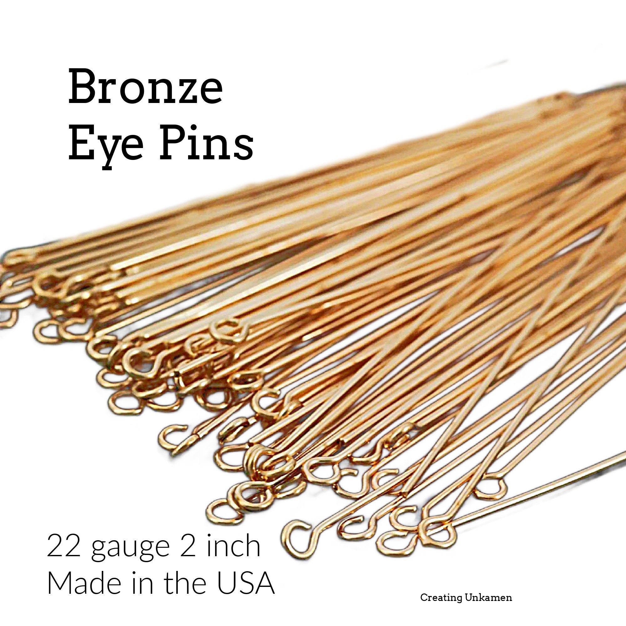 50 Eye Pins Solid Bronze Stunning 22 Gauge - 2 Inches 5 Cm - Raw or ...