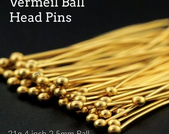 4 - Pines con cabeza de bola de plata esterlina vermeil de calibre 21 de 4 pulgadas