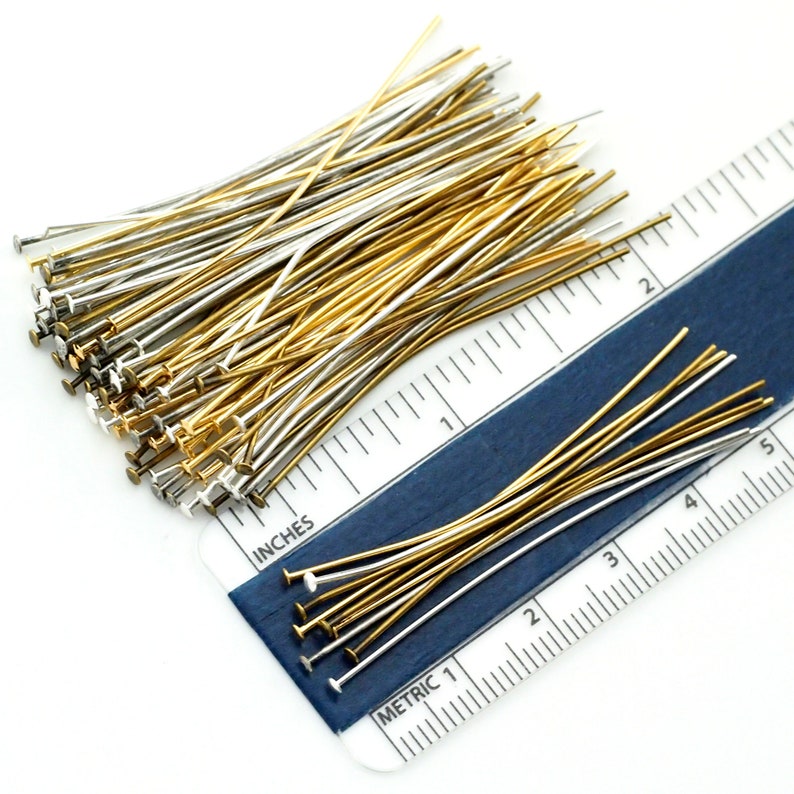 100 Flat Head Pins - Silver Plate, Gold Plate, Antique Silver, Antique Gold, Gunmetal, Rose Gold or Mix - 21 gauge or 24 gauge for Jewelry image 3