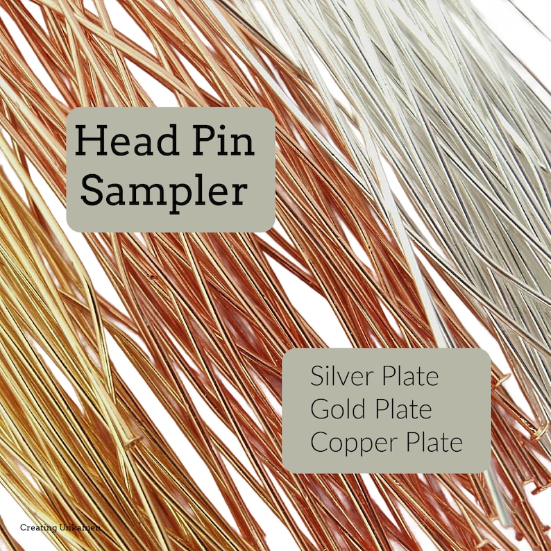Proefpakket 144 pennen in koper, zilver en goud, 24 gauge 2 inch afbeelding 1