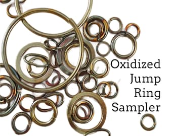 Jump Rings 50 Oxidized Metal - Copper, Brass, Bronze Deluxe Handmade Sampler - 100% Guarantee