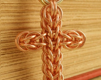 Kit Chainmaille Cross Pendant in Solid Copper - Full Persian Weave - Medium Size