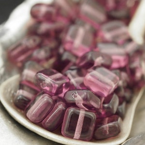 40 - 6mm Amethyst Flat Square Czech Beads - 100% Guarantee