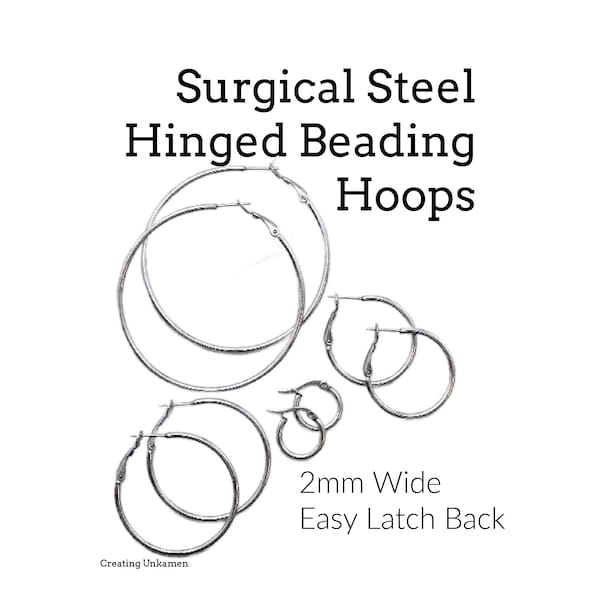 4 Paar Klapp-Perlen-Creolen aus Chirurgenstahl - 15,5 mm, 19 mm, 30 mm, 34 mm, 40 mm, 50 mm und 60 mm