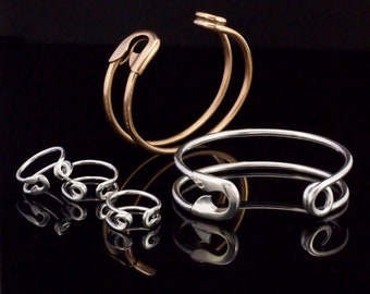 Clearance Sale Safety Pin Bangle Cuff or Ring Bases in Sterling Silver or Bronze