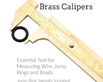 Brass Calipers for Measuring Jump Rings, Wire, Beads – Includes Jump Ring Sampler