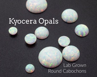 Kyocera Round White Opal Cabochon Stones - Lab Grown - Simulated