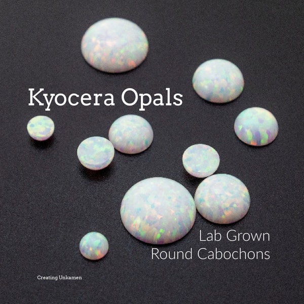 Kyocera Round White Opal Cabochon Stones - Lab Grown - Simulated