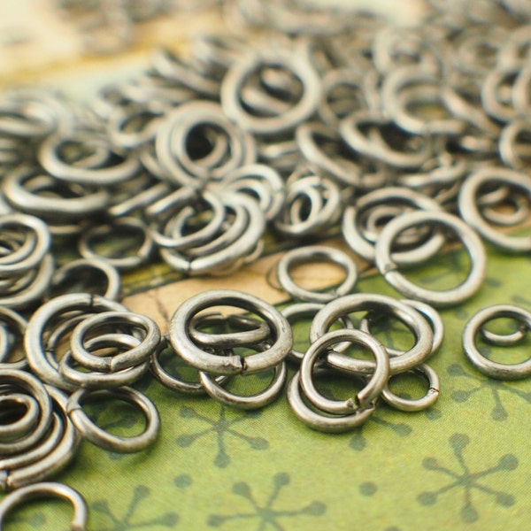 100 Antique Silver Jump Rings - Vintage Look - 22, 20, 18, 16 Gauge - Best Commercially Made - 100 % Guarantee