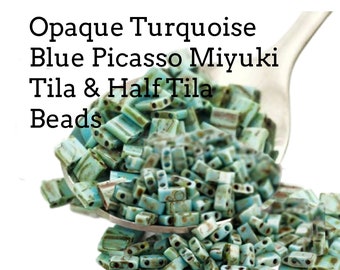 Opaque Turquoise Blue Picasso Miyuki Tila & Half Tila Beads - 100% Guarantee