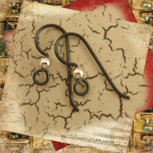 1 Pair Simple Niobium Ear Wires with Sterling Silver Bead - Handmade and Hypoallergenic Black