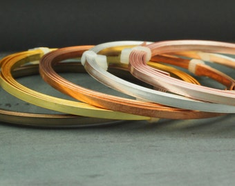 Flat Artistic Wire - Non Tarnish Silver Plate, Antique Brass, Rose Gold Color, Gold Color, Bare Copper