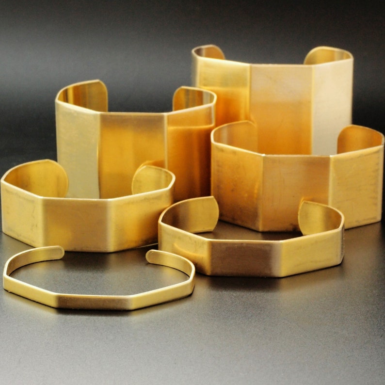 Bent Bangle Cuff Bases in Rich Low Brass Open Hexagon 6 Sizes to Choose From 6.5mm 50mm image 2